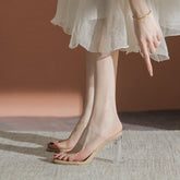 Tacones altos y gruesos transparentes de una sola tira versátiles para mujer